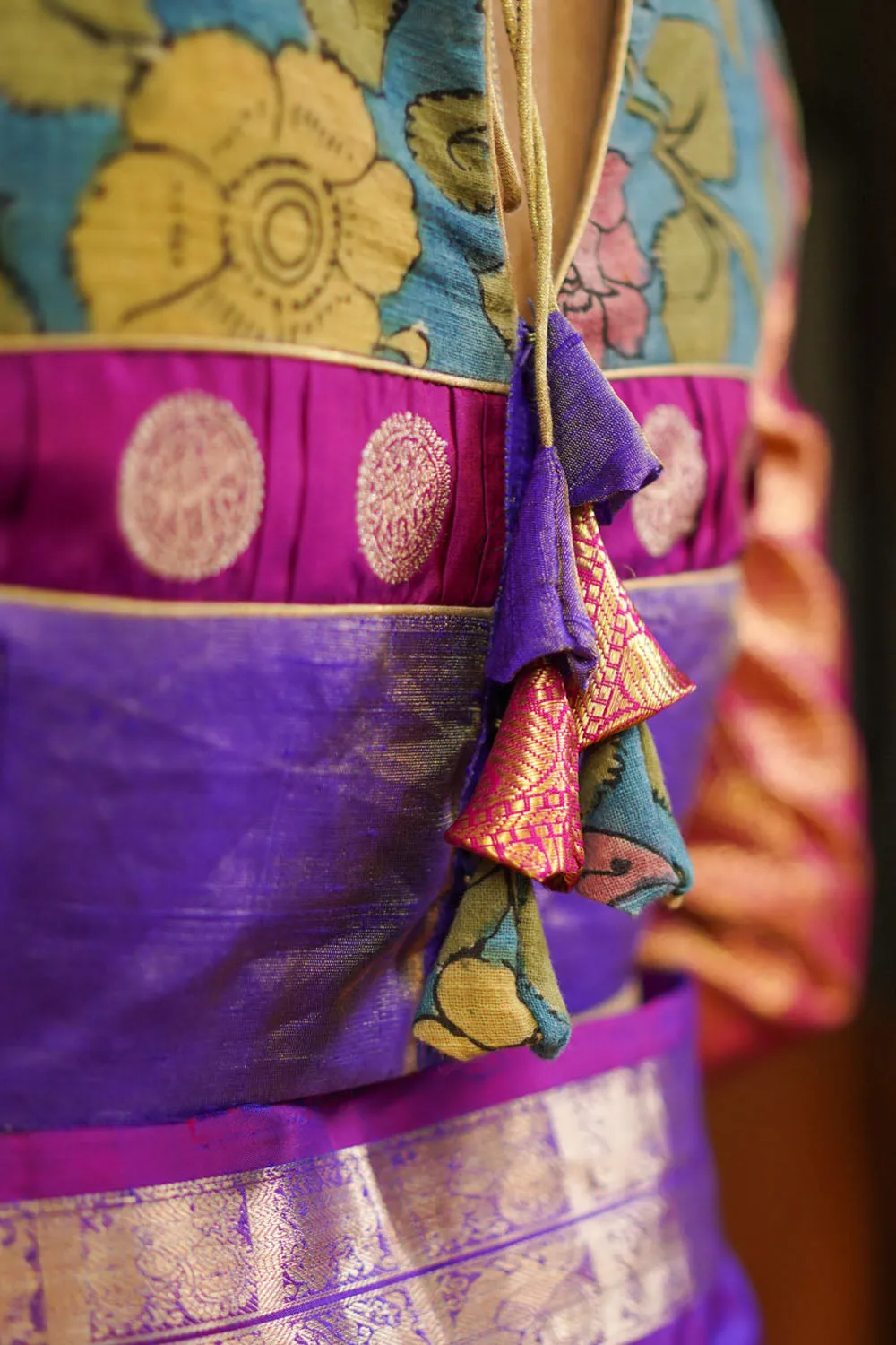 Purple Silk Blouse with Kalamkari Yoke