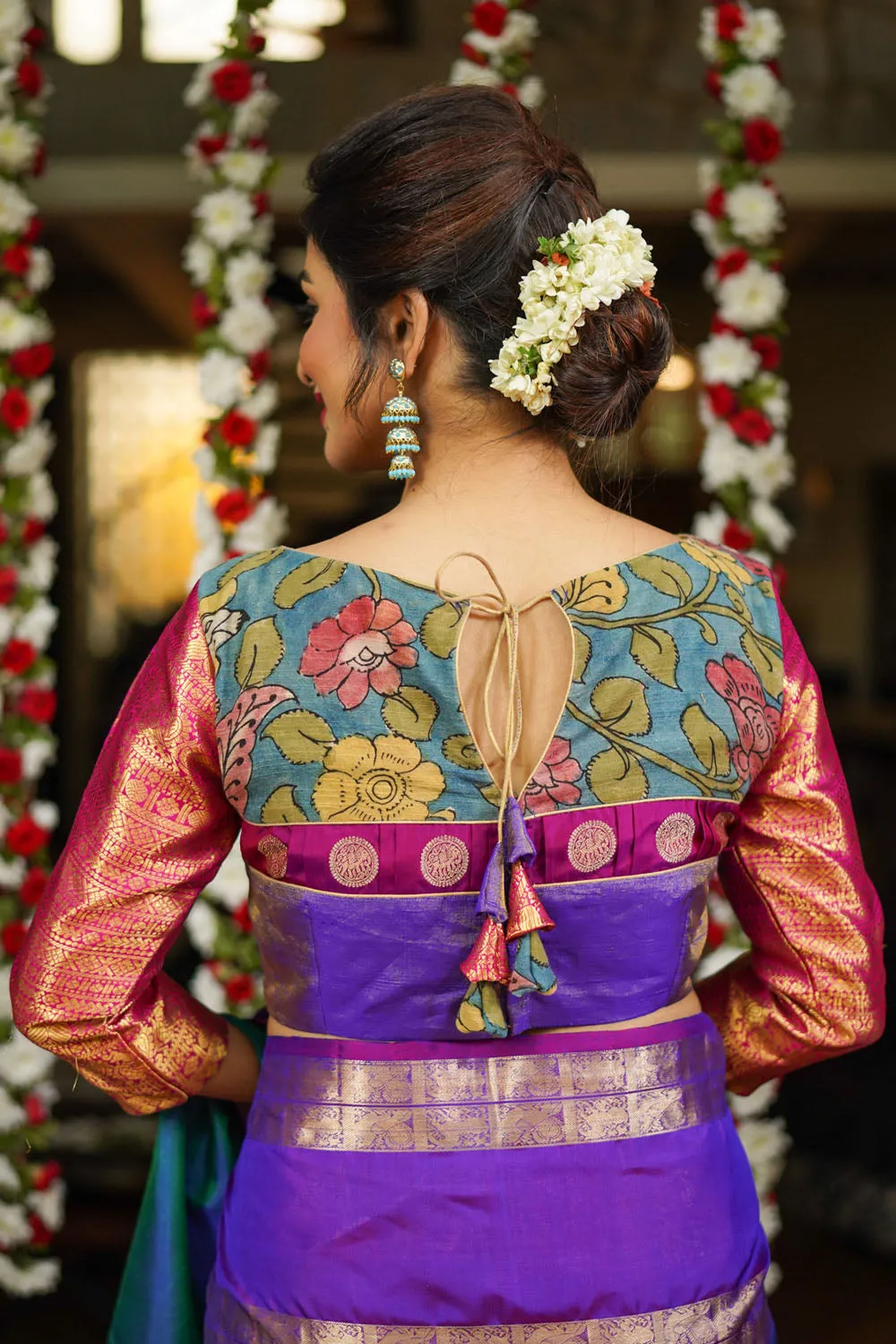 Purple Silk Blouse with Kalamkari Yoke