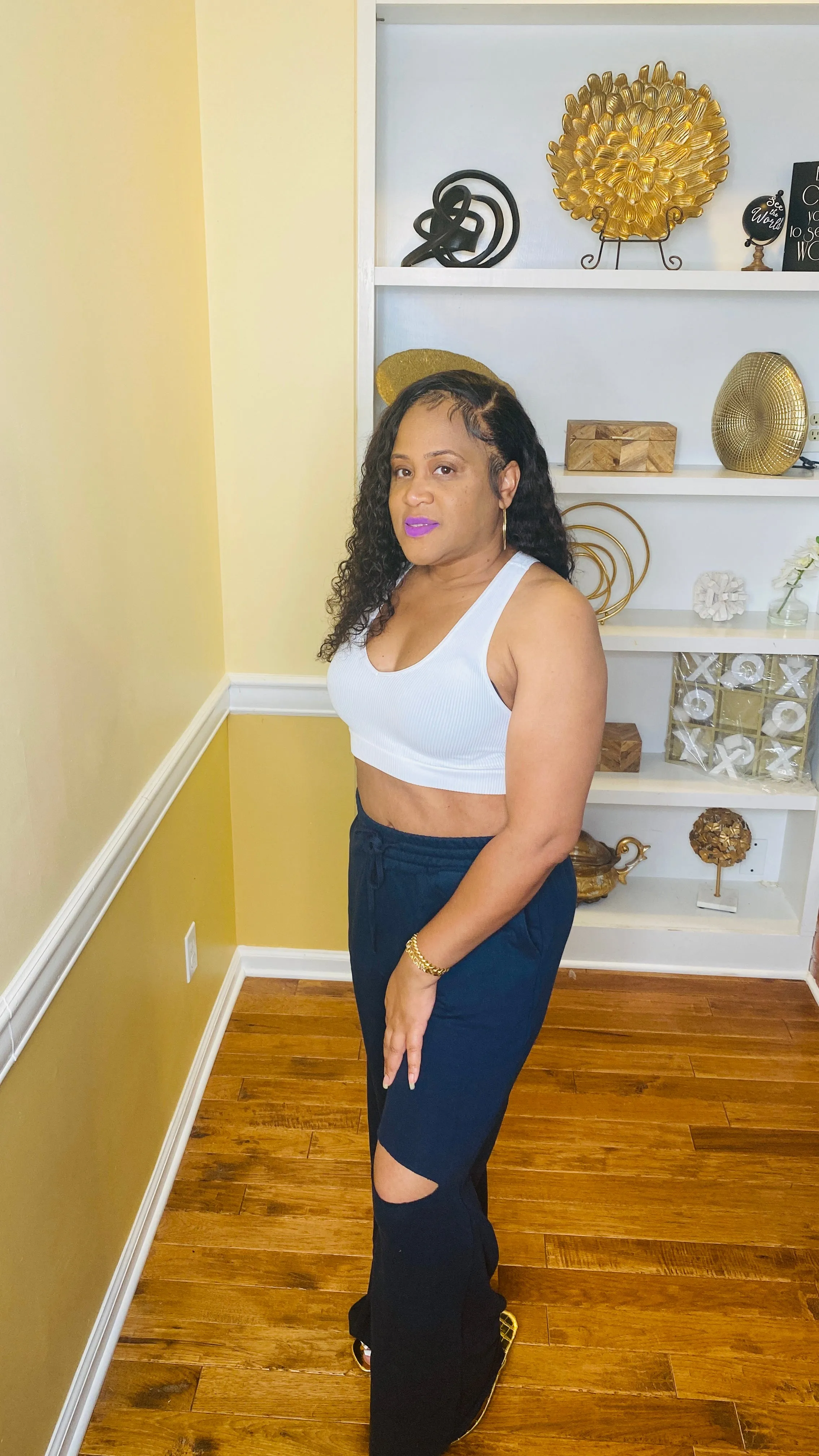 Relaxed vibe-high waisted wide leg pants (navy)
