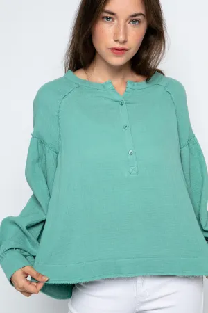 SEAFOAM HENLEY SILHOUET LONG SLEEVES TOP MRMTP8913