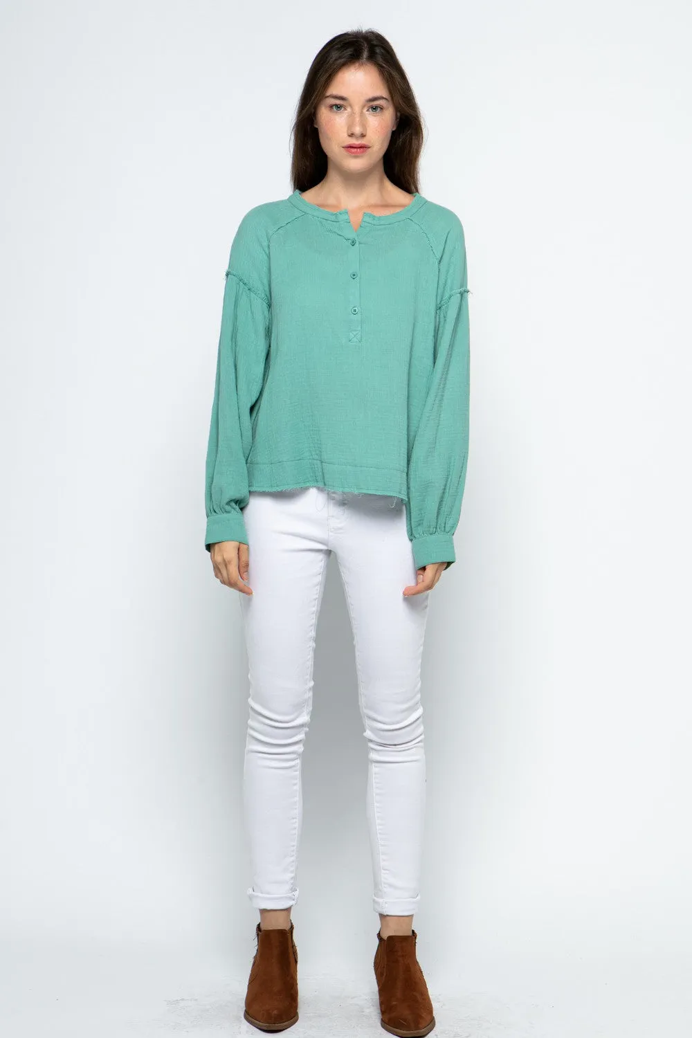 SEAFOAM HENLEY SILHOUET LONG SLEEVES TOP MRMTP8913