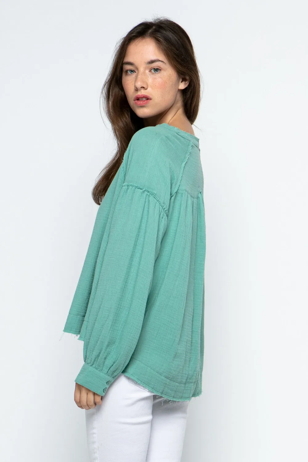SEAFOAM HENLEY SILHOUET LONG SLEEVES TOP MRMTP8913