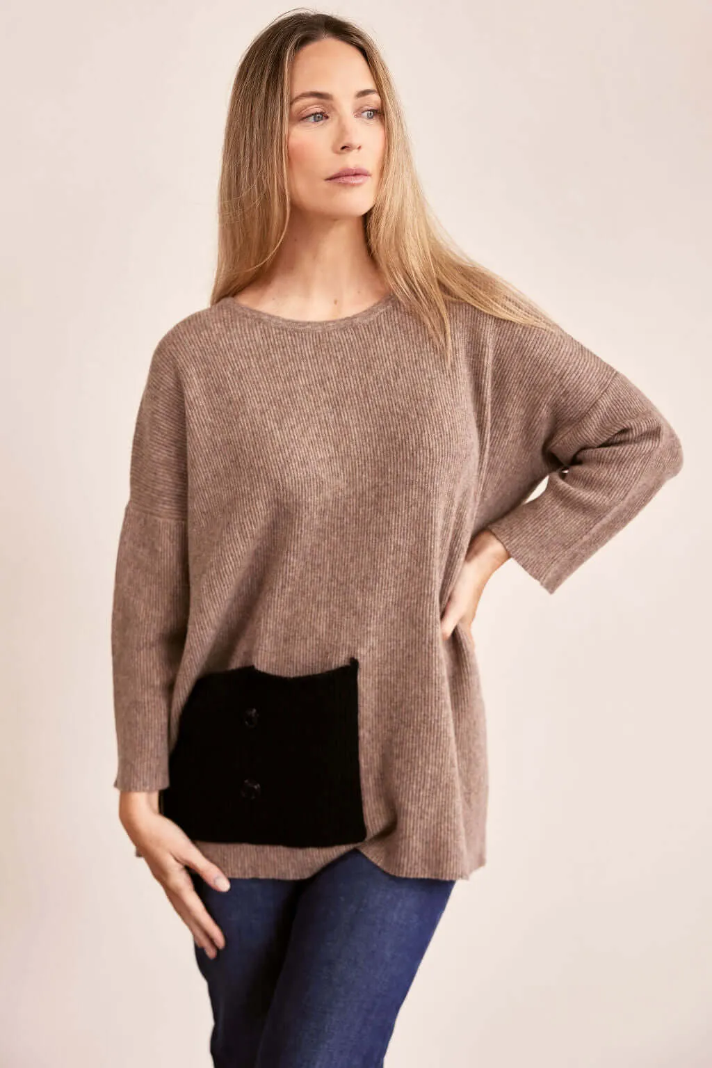 See Saw Australian Wool Oversized Rib Sweater in Mocha
