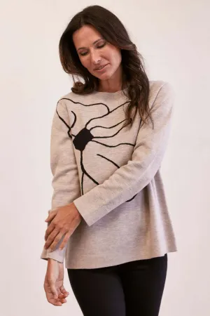 See Saw Floral Design Sweater in Wheat