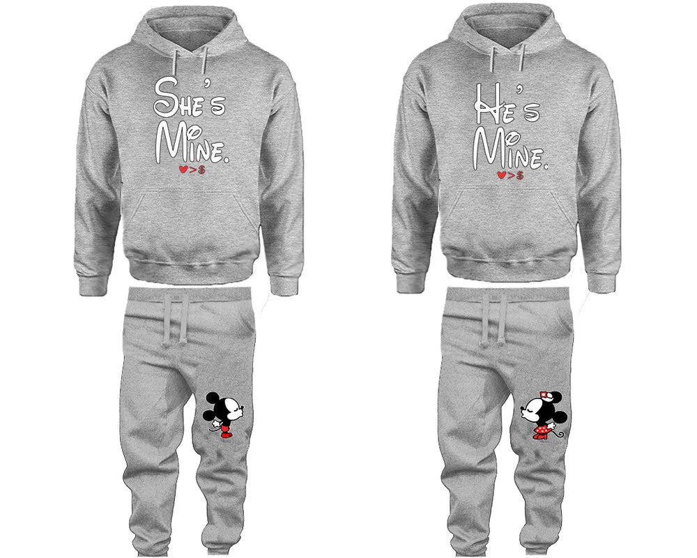 She's Mine & He's Mine Couple Matching Pullover Hoodies and Jogger Pants Set – Unisex Mix & Match | 4 Pieces Sold Separately for Personalized Style