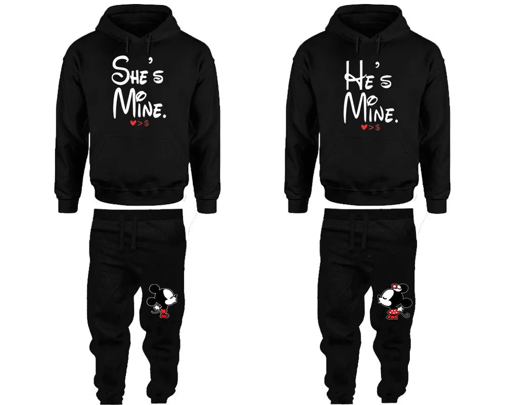 She's Mine & He's Mine Couple Matching Pullover Hoodies and Jogger Pants Set – Unisex Mix & Match | 4 Pieces Sold Separately for Personalized Style