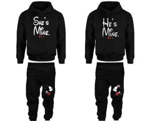 She's Mine & He's Mine Couple Matching Pullover Hoodies and Jogger Pants Set – Unisex Mix & Match | 4 Pieces Sold Separately for Personalized Style