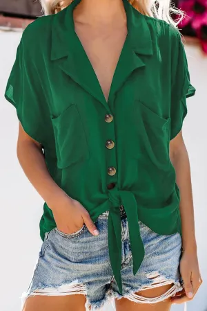 Short Sleeve Green Zealous Button Up Tie Shirts