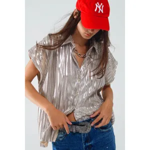 Silver Pleated Short Sleeve Shirt