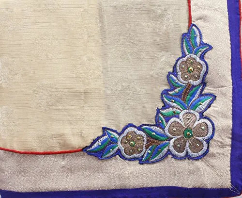 Sourbh Women Chiffon Patch Work Saree (5705 _Beige,Blue _Free Size)
