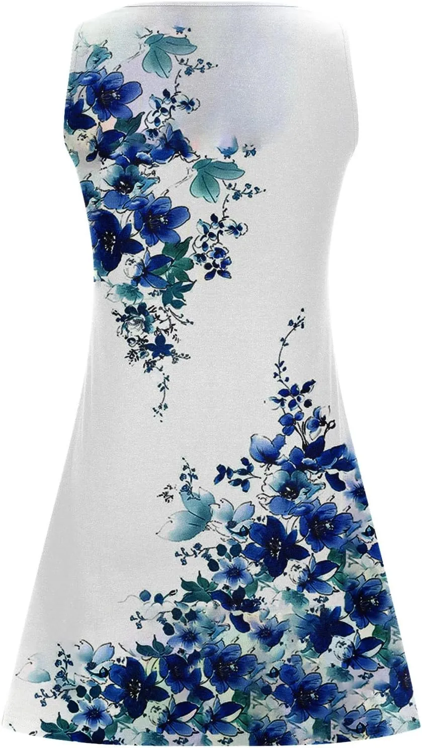 Summer Dresses for Women 2025 Beach Vacation Midi Dress Sleeveless V Neck Floral Sundress Boho Resort Wear