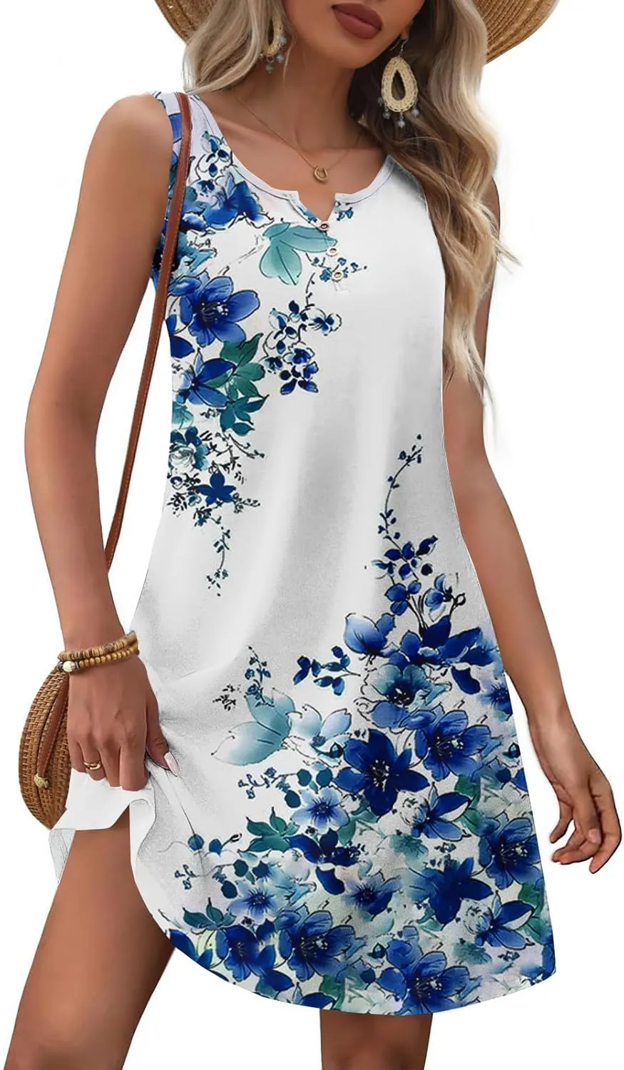 Summer Dresses for Women 2025 Beach Vacation Midi Dress Sleeveless V Neck Floral Sundress Boho Resort Wear