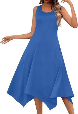 Summer Dresses for Women 2025 Sleeveless Scoop Neck Irregular Hem Midi Dress A-Line Flowy Vacation Tank Sundresses