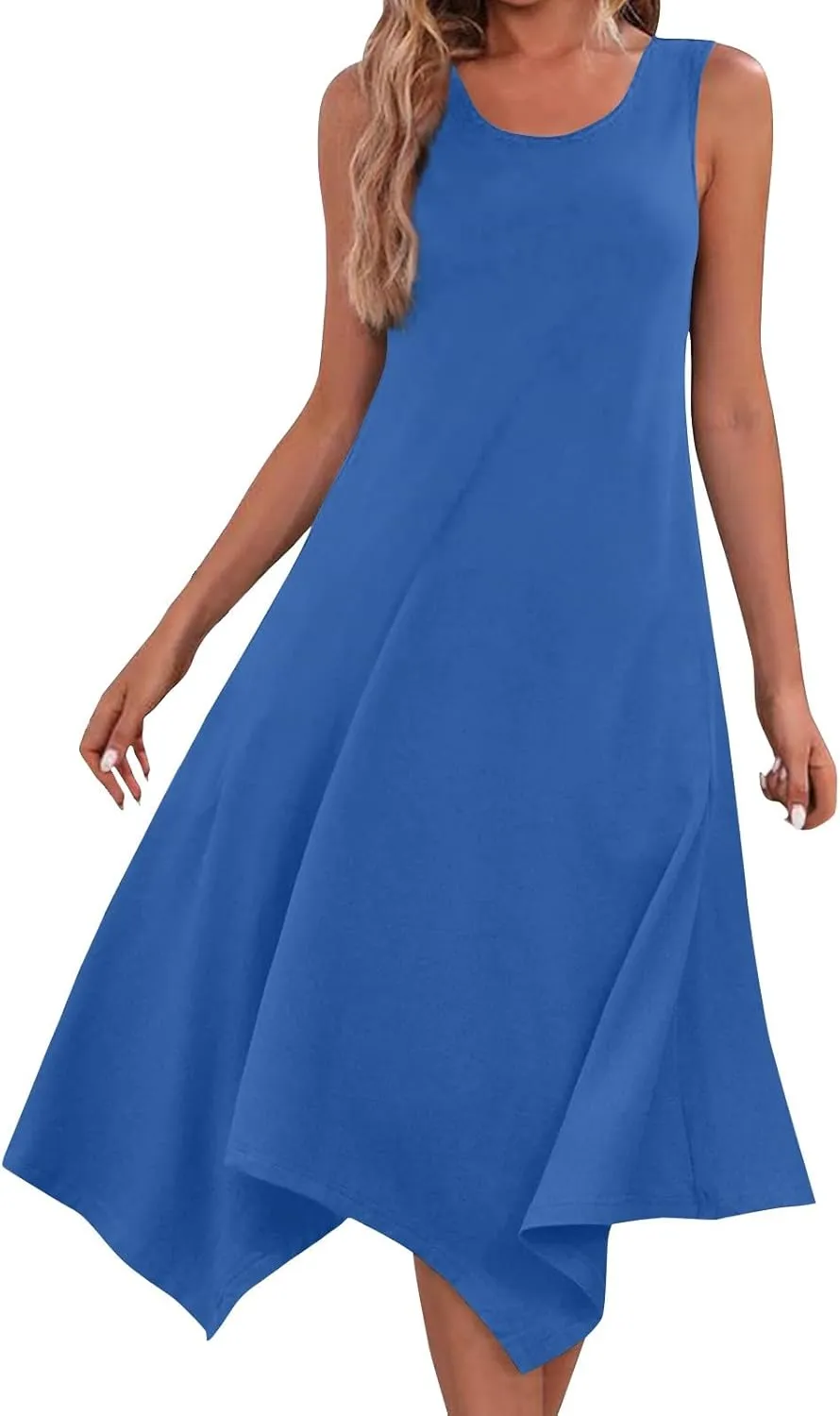 Summer Dresses for Women 2025 Sleeveless Scoop Neck Irregular Hem Midi Dress A-Line Flowy Vacation Tank Sundresses