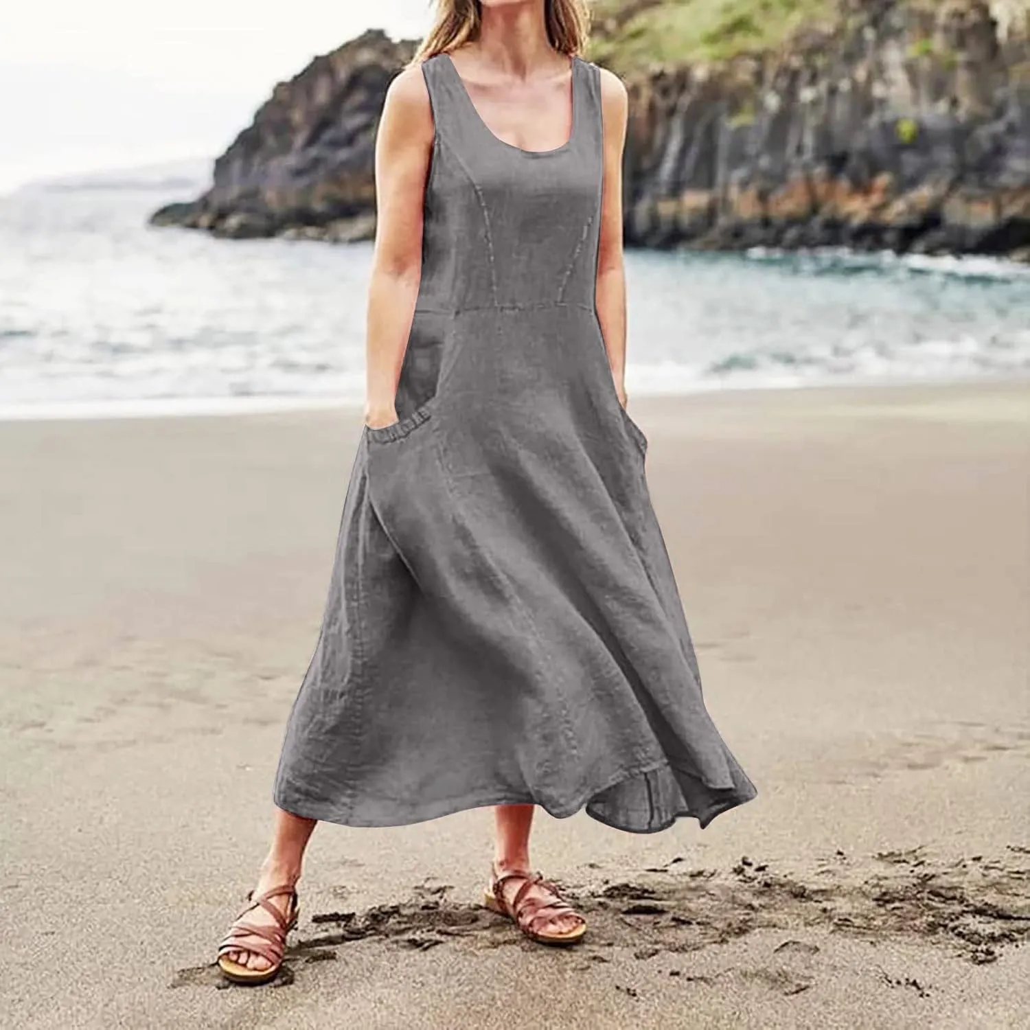 Summer Dresses for Women 2025 Women's Summer Casual Sleeveless Long Maxi Beach Dress Vestido De Lino Loose Cotton