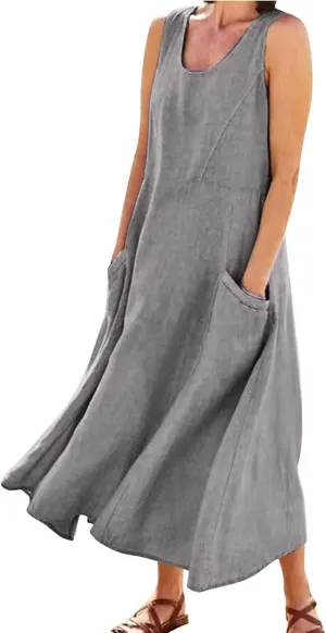 Summer Dresses for Women 2025 Women's Summer Casual Sleeveless Long Maxi Beach Dress Vestido De Lino Loose Cotton