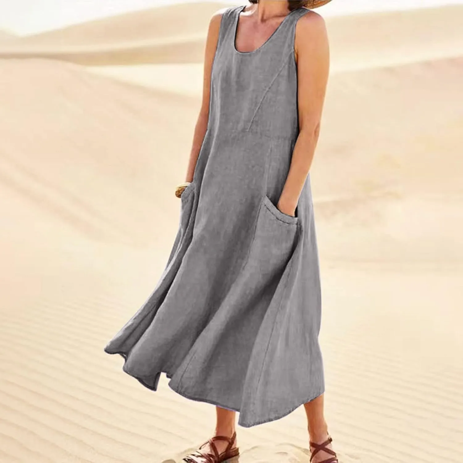 Summer Dresses for Women 2025 Women's Summer Casual Sleeveless Long Maxi Beach Dress Vestido De Lino Loose Cotton