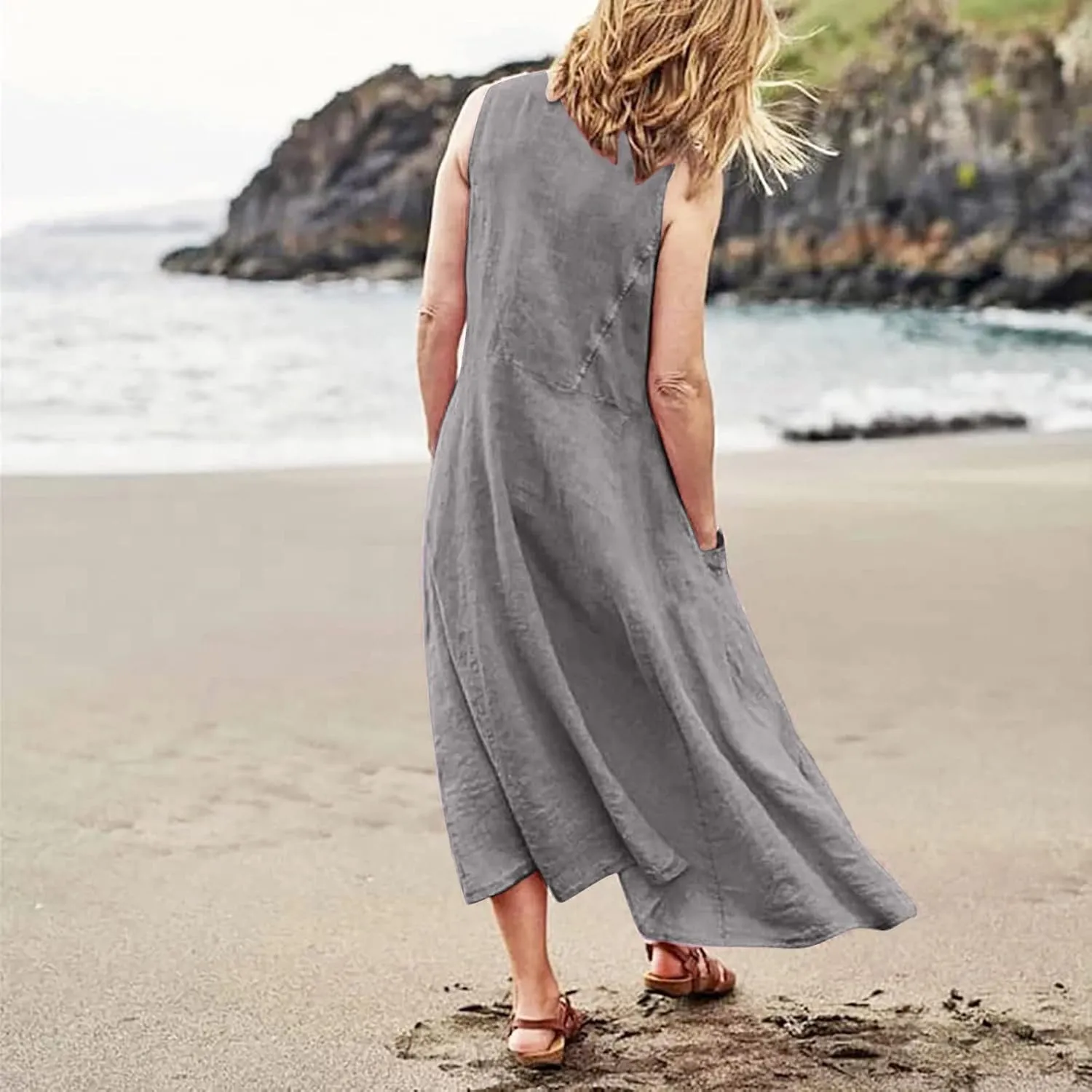 Summer Dresses for Women 2025 Women's Summer Casual Sleeveless Long Maxi Beach Dress Vestido De Lino Loose Cotton