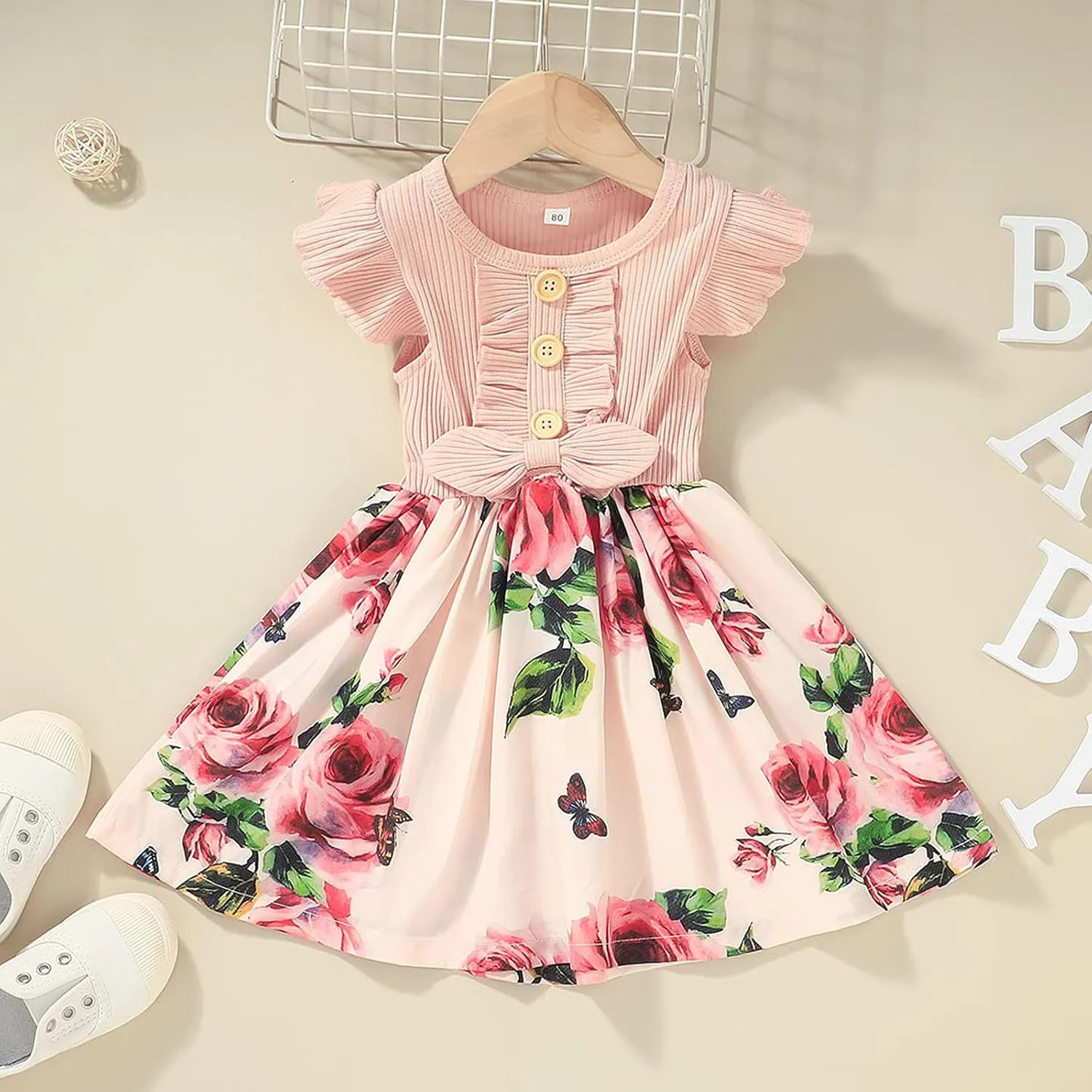 Toddler Dresses Girls' Dresses Summer Ruffle Sleeve Baby Girl Dress Floral Graphic Infant Dress Sundress 1-6 Years