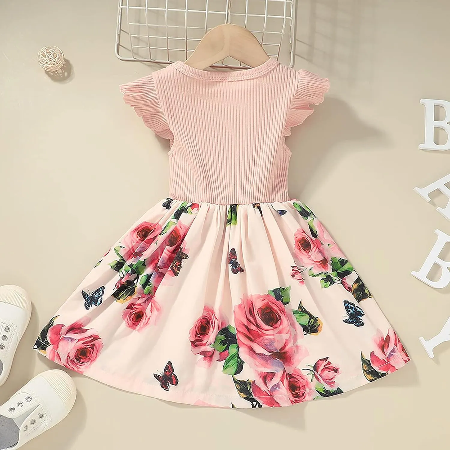 Toddler Dresses Girls' Dresses Summer Ruffle Sleeve Baby Girl Dress Floral Graphic Infant Dress Sundress 1-6 Years