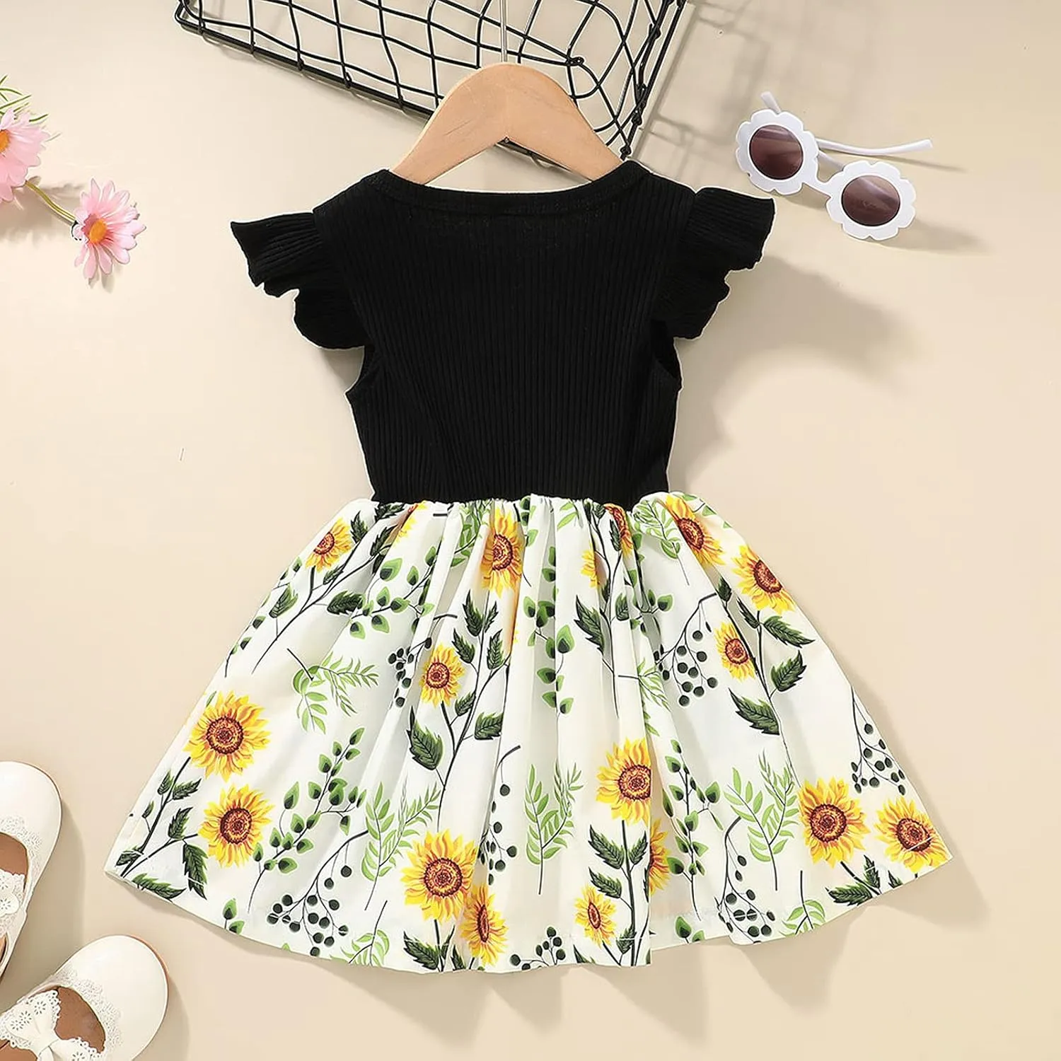 Toddler Dresses Girls' Dresses Summer Ruffle Sleeve Baby Girl Dress Floral Graphic Infant Dress Sundress 1-6 Years