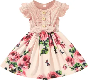 Toddler Dresses Girls' Dresses Summer Ruffle Sleeve Baby Girl Dress Floral Graphic Infant Dress Sundress 1-6 Years