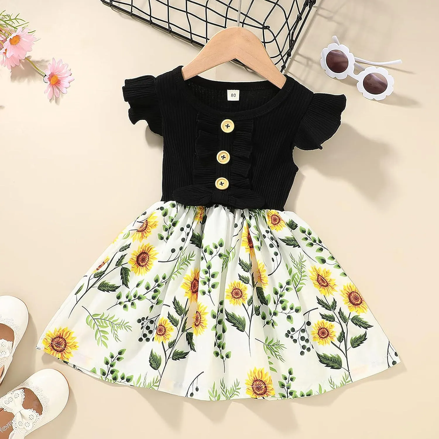Toddler Dresses Girls' Dresses Summer Ruffle Sleeve Baby Girl Dress Floral Graphic Infant Dress Sundress 1-6 Years