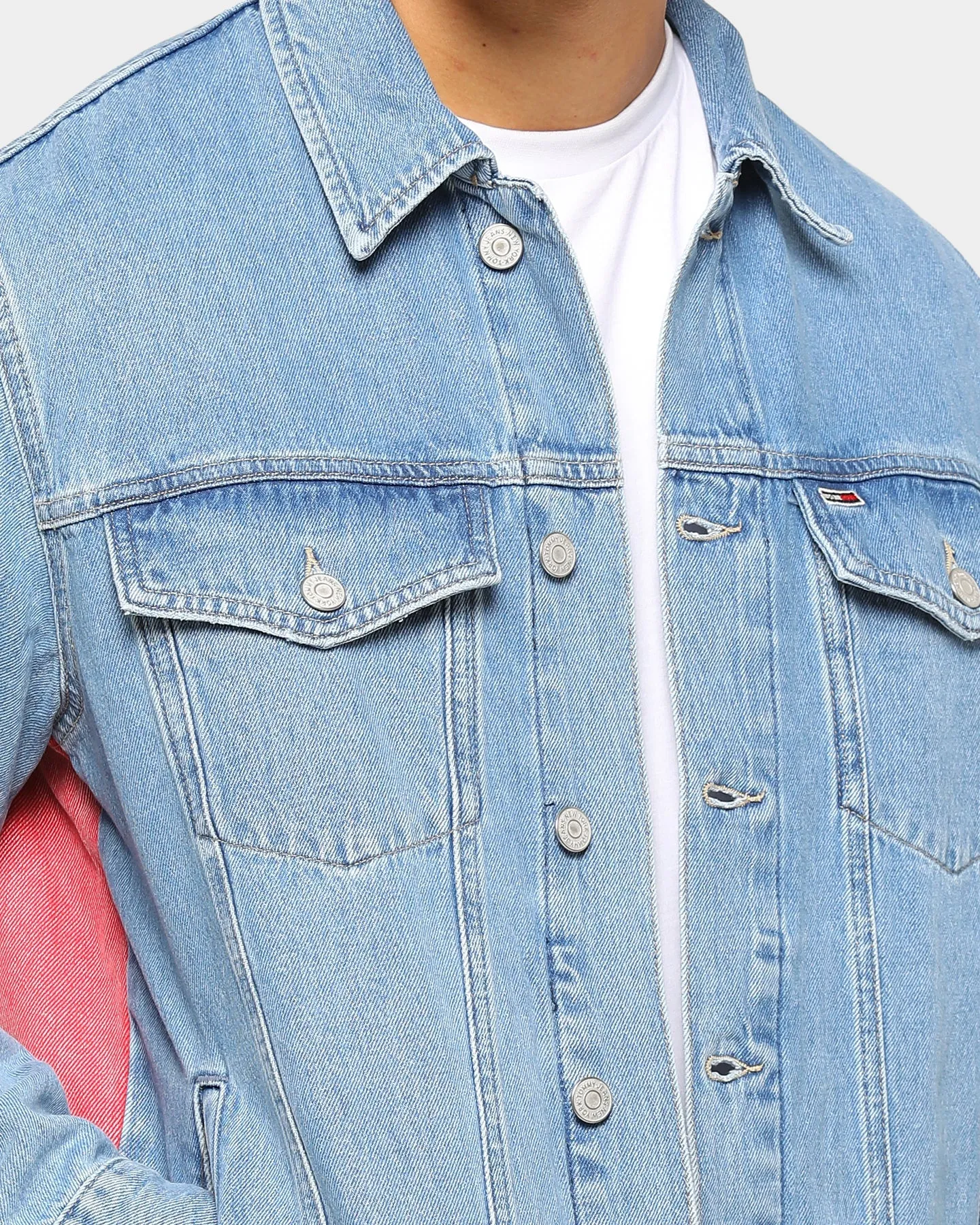 Tommy Jeans Men's Tommy Flag Oversize Trucker Jacket Light Blue