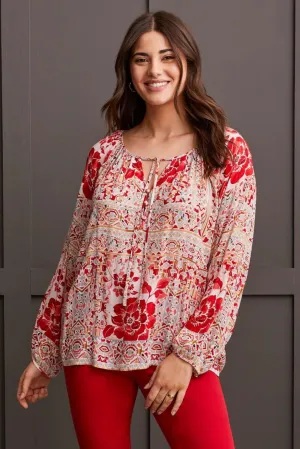 Tribal Brand Scarlet Printed Flowy Tie Blouse