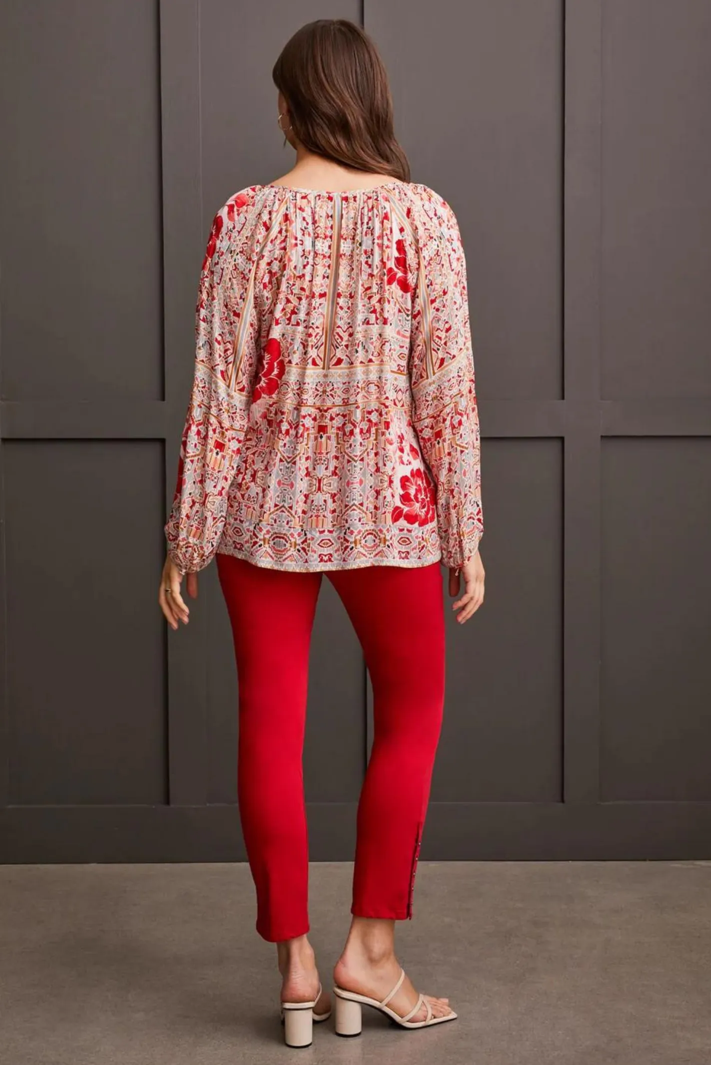 Tribal Brand Scarlet Printed Flowy Tie Blouse