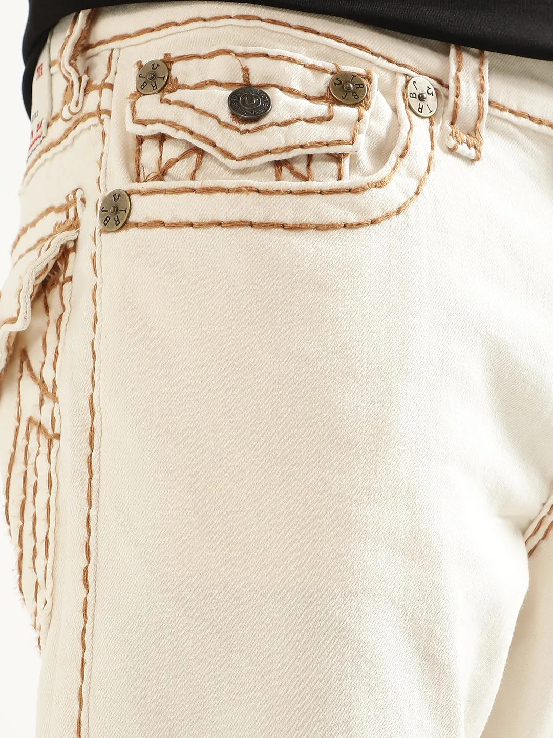 True Religion Mens Super T Ricky Straight Fit White Mid Rise Jeans