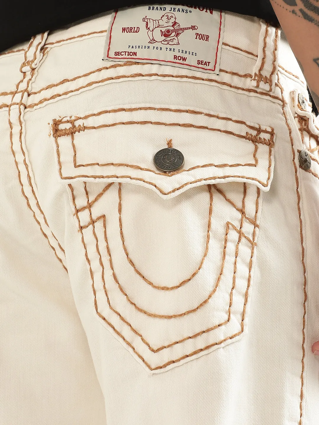 True Religion Mens Super T Ricky Straight Fit White Mid Rise Jeans