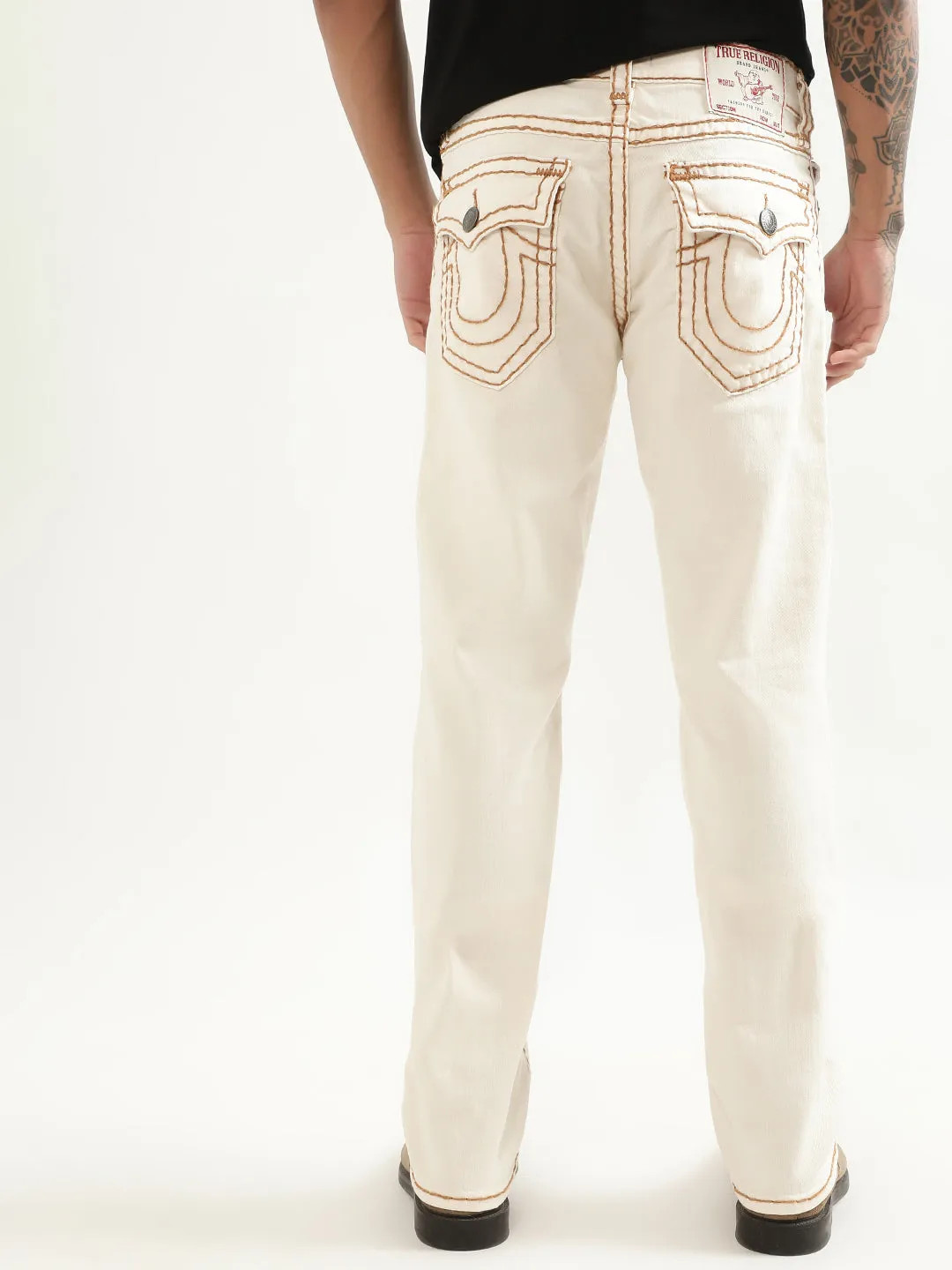True Religion Mens Super T Ricky Straight Fit White Mid Rise Jeans