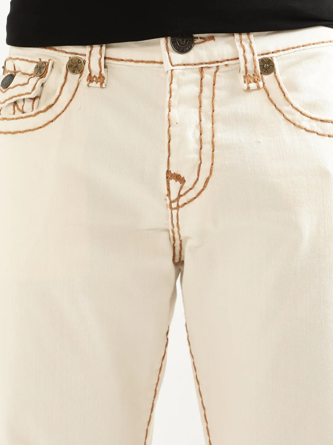 True Religion Mens Super T Ricky Straight Fit White Mid Rise Jeans