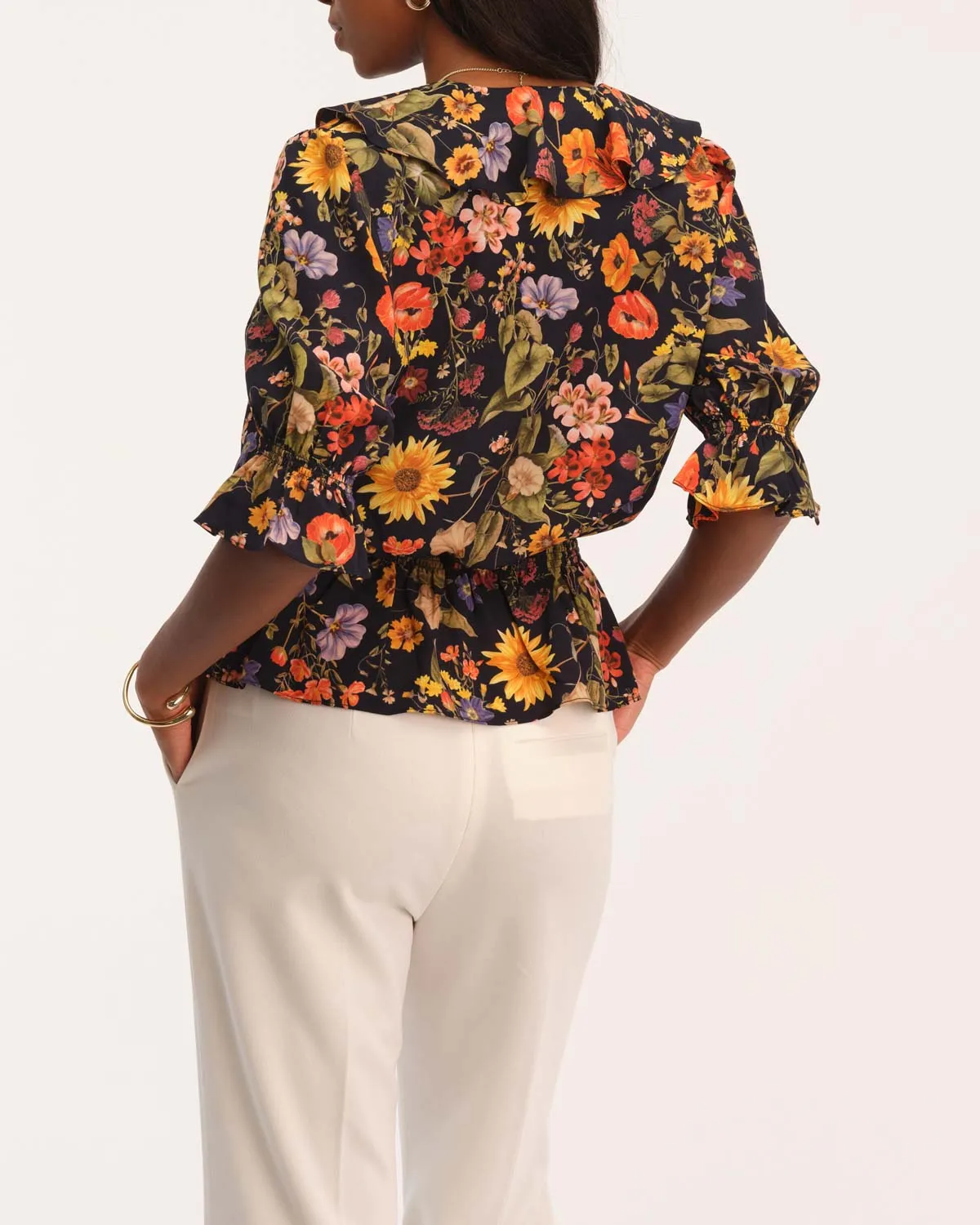 V-Neck Floral Peplum Blouse