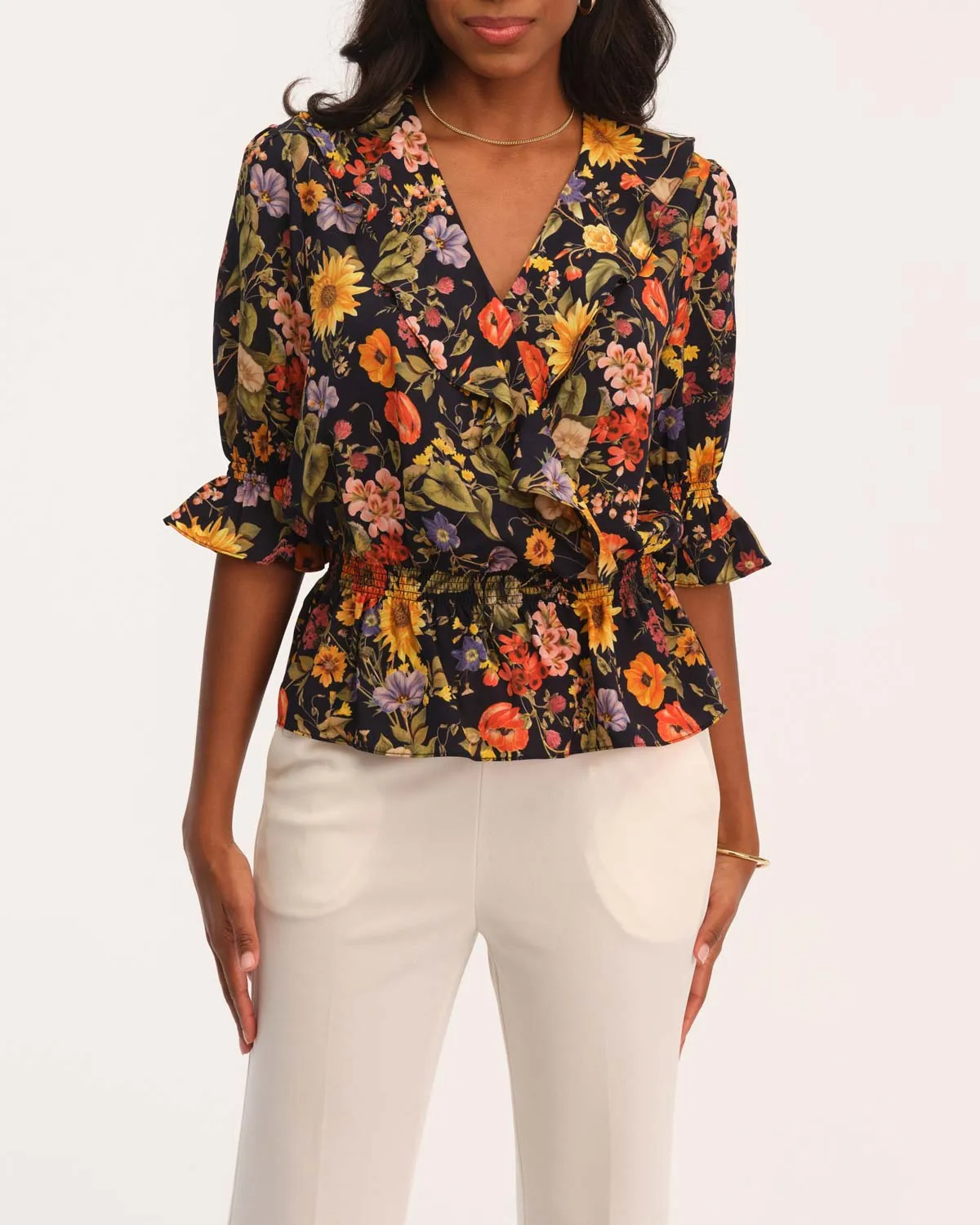 V-Neck Floral Peplum Blouse