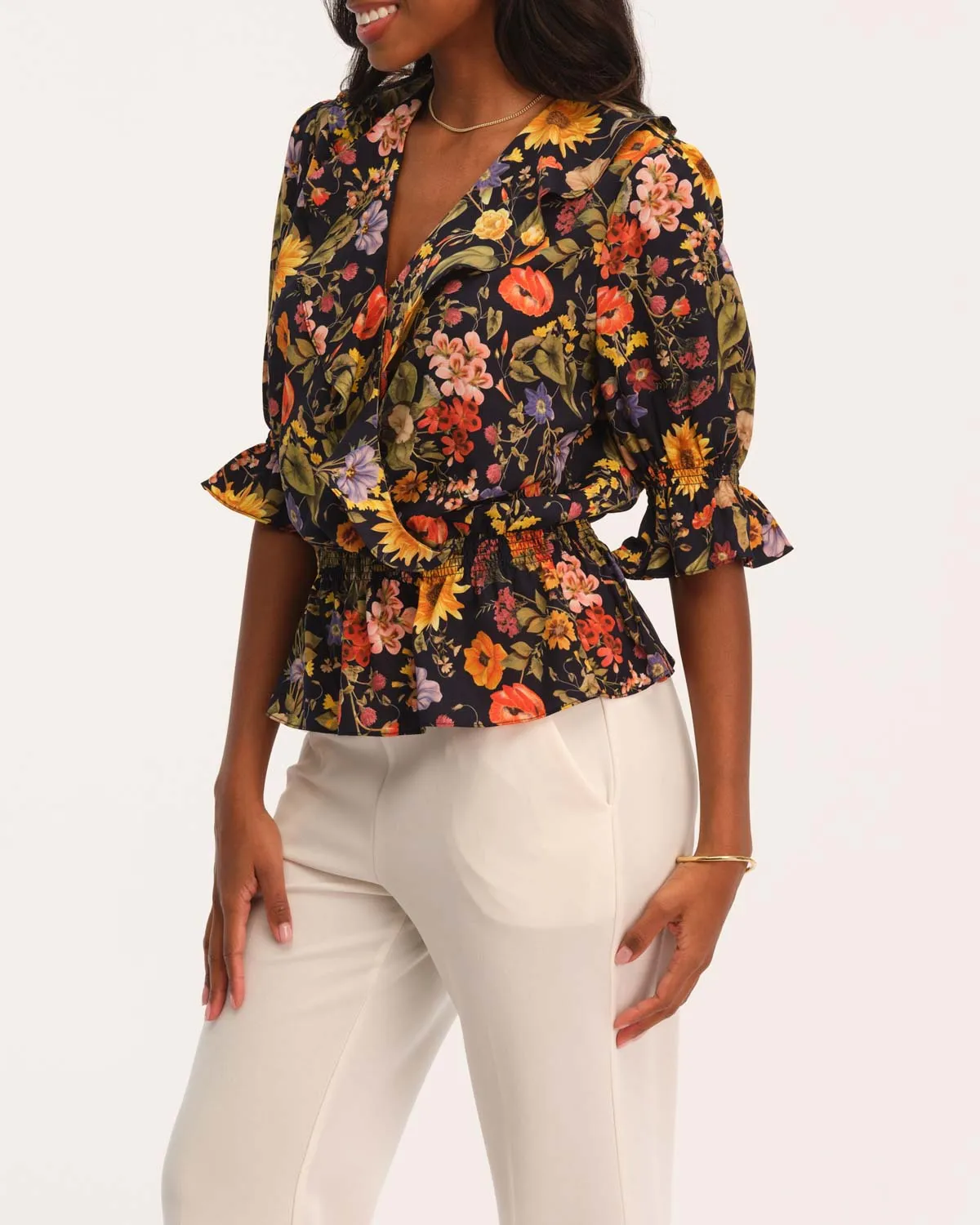 V-Neck Floral Peplum Blouse