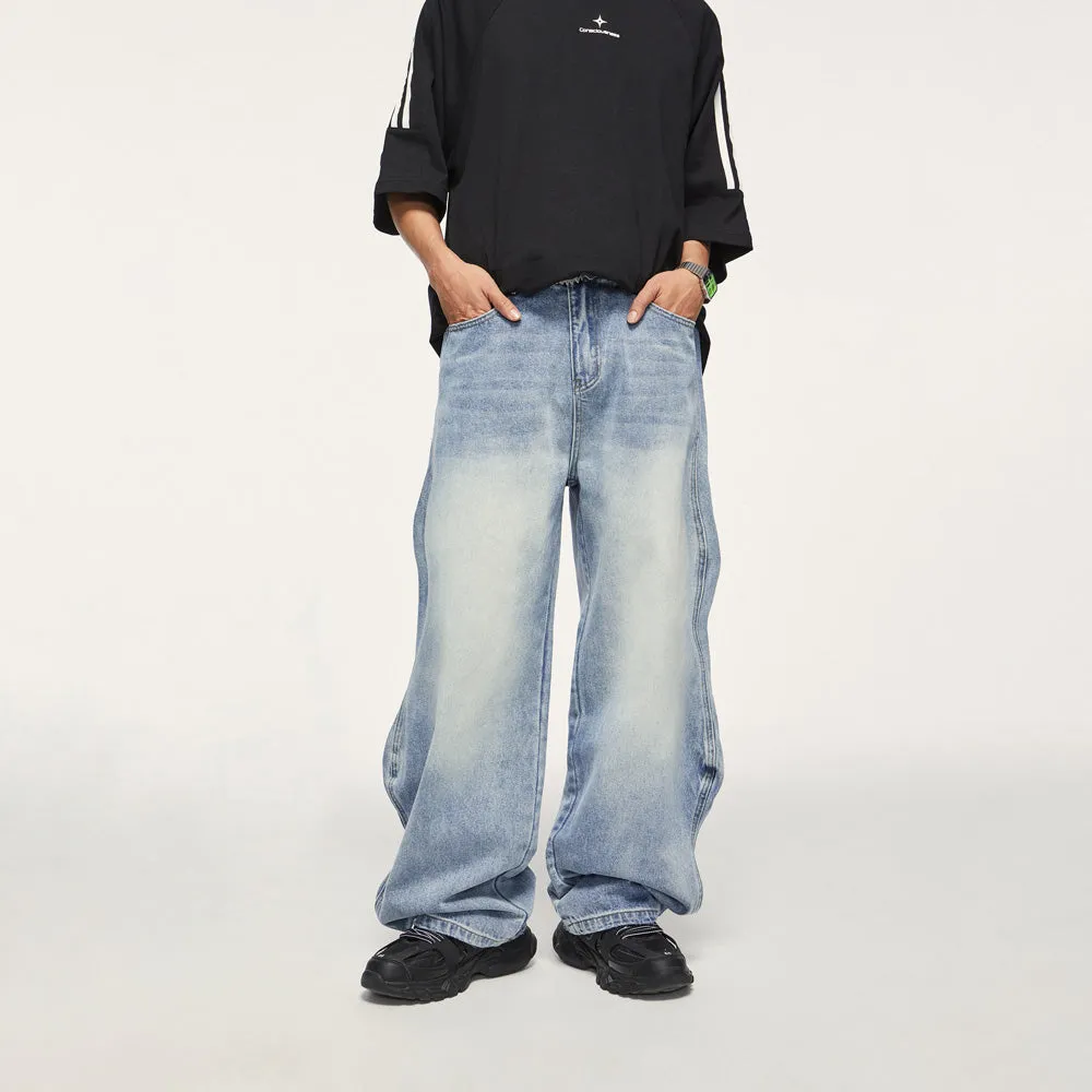 Washed Baggy Wide Leg Jeans in Light Blue