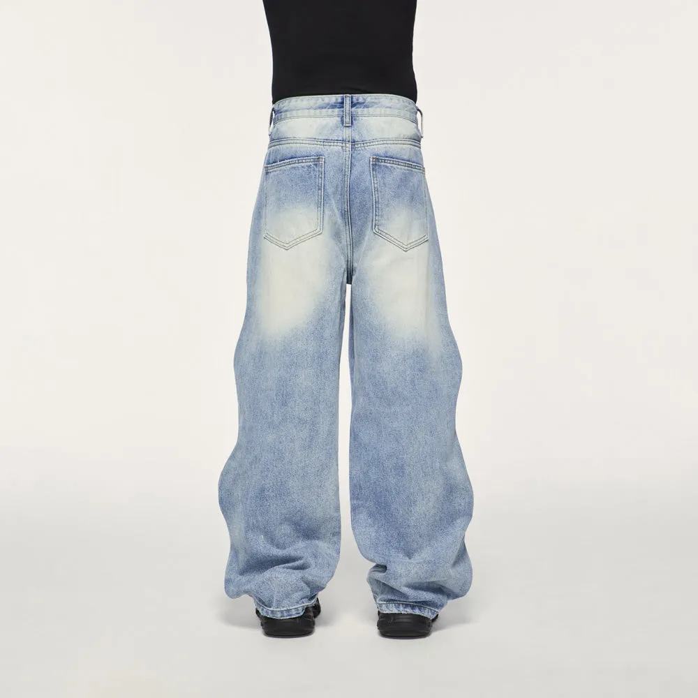 Washed Baggy Wide Leg Jeans in Light Blue