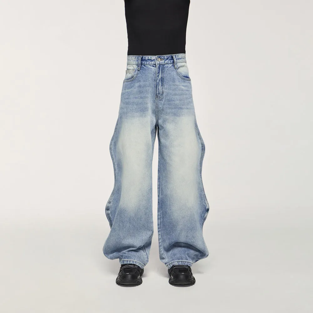 Washed Baggy Wide Leg Jeans in Light Blue