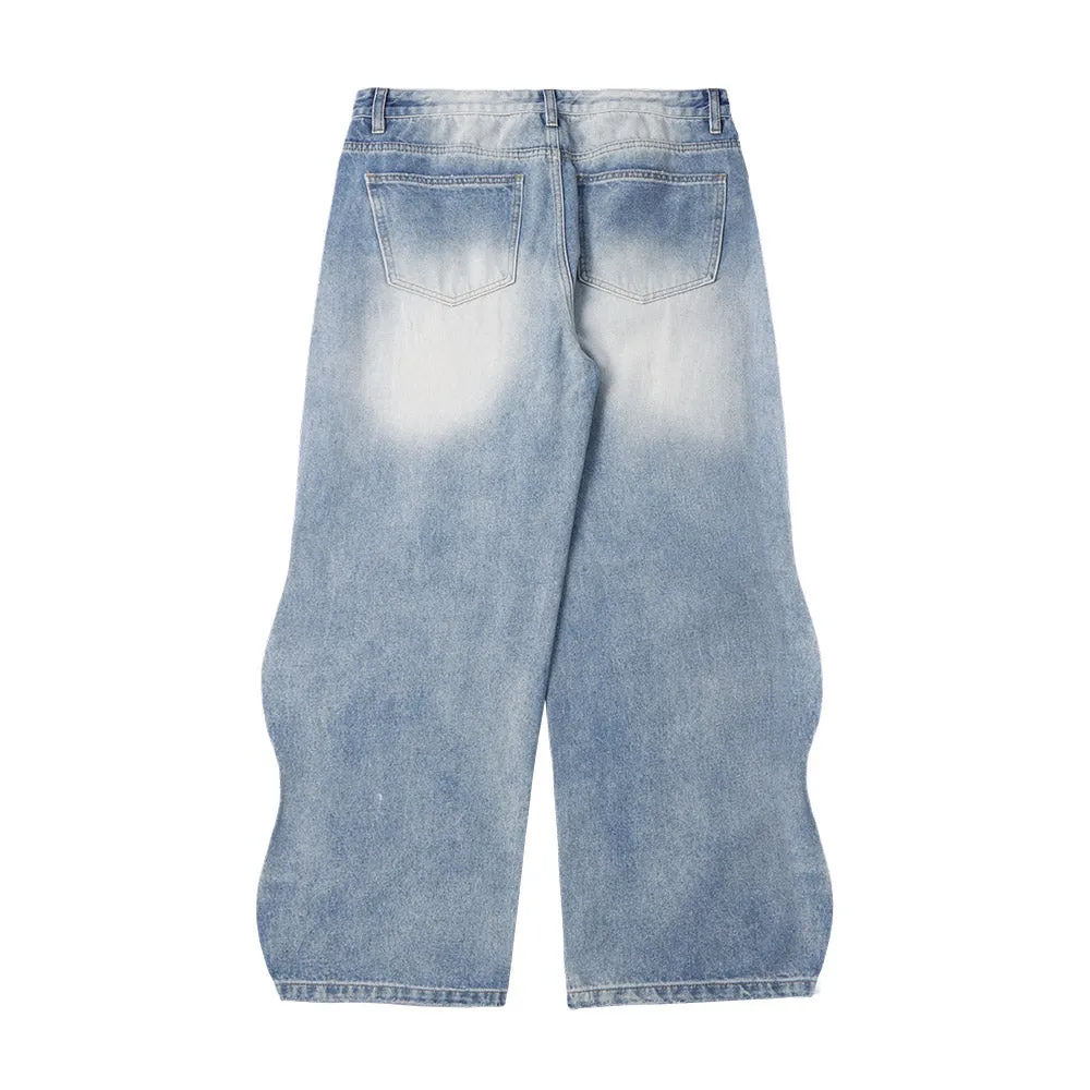 Washed Baggy Wide Leg Jeans in Light Blue