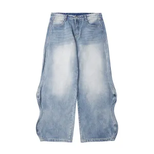 Washed Baggy Wide Leg Jeans in Light Blue