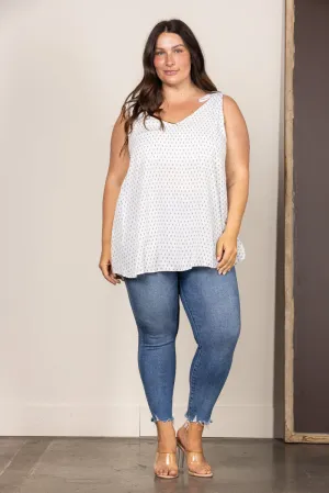 WHITE ARROW HEAD SELF-TIE SLEEVELESS PLUS SIZE TOP T6944