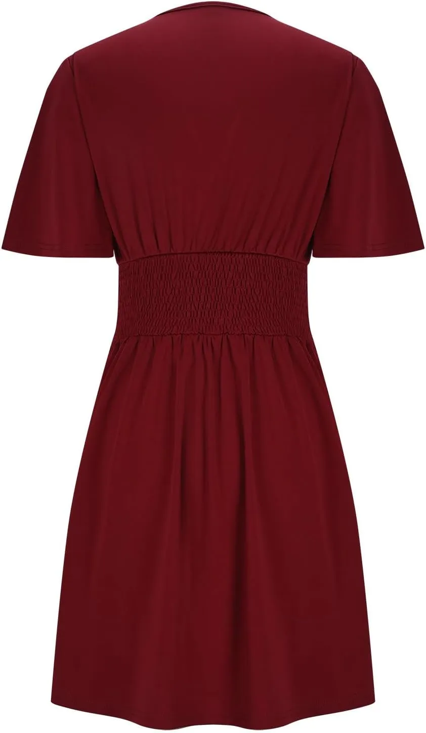 Women Summer Casual Beach Sundress Elegant Wrap Sexy V Neck Ruffle Sleeve Mini Dress 2025 Fashion Swing Dresses