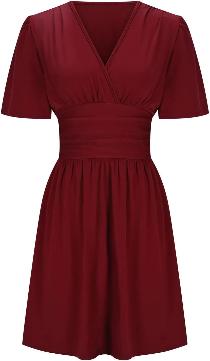 Women Summer Casual Beach Sundress Elegant Wrap Sexy V Neck Ruffle Sleeve Mini Dress 2025 Fashion Swing Dresses