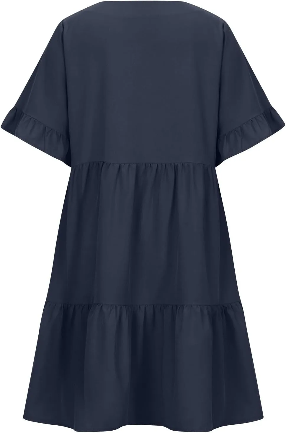 Women Summer Casual Dress Loose V Neck Sundress Short Flowy Dress Ruffle Tiered Mini Dress Cute Shirt Dress for Beach