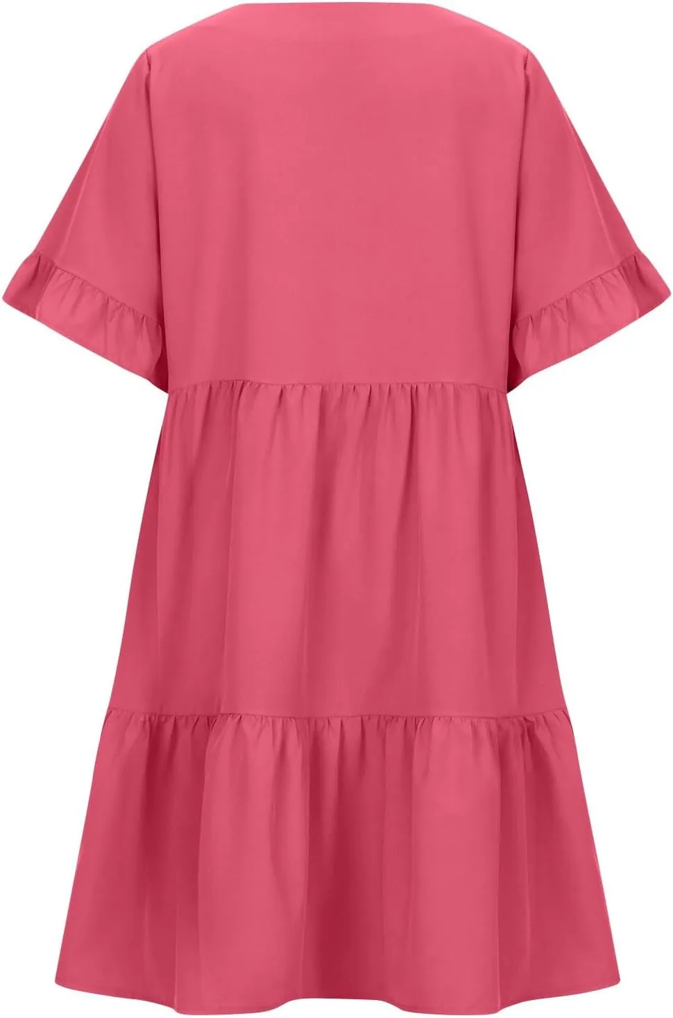 Women Summer Casual Dress Loose V Neck Sundress Short Flowy Dress Ruffle Tiered Mini Dress Cute Shirt Dress for Beach