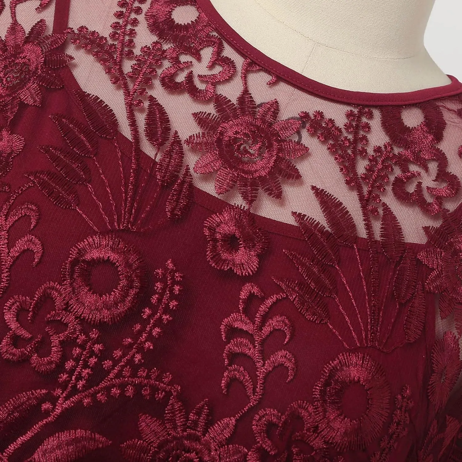 Women's Plus Size Elegant Dress Solid Color Contrast Lace Short Sleeve Round Neck Dress Summer Long Sleeve Dress