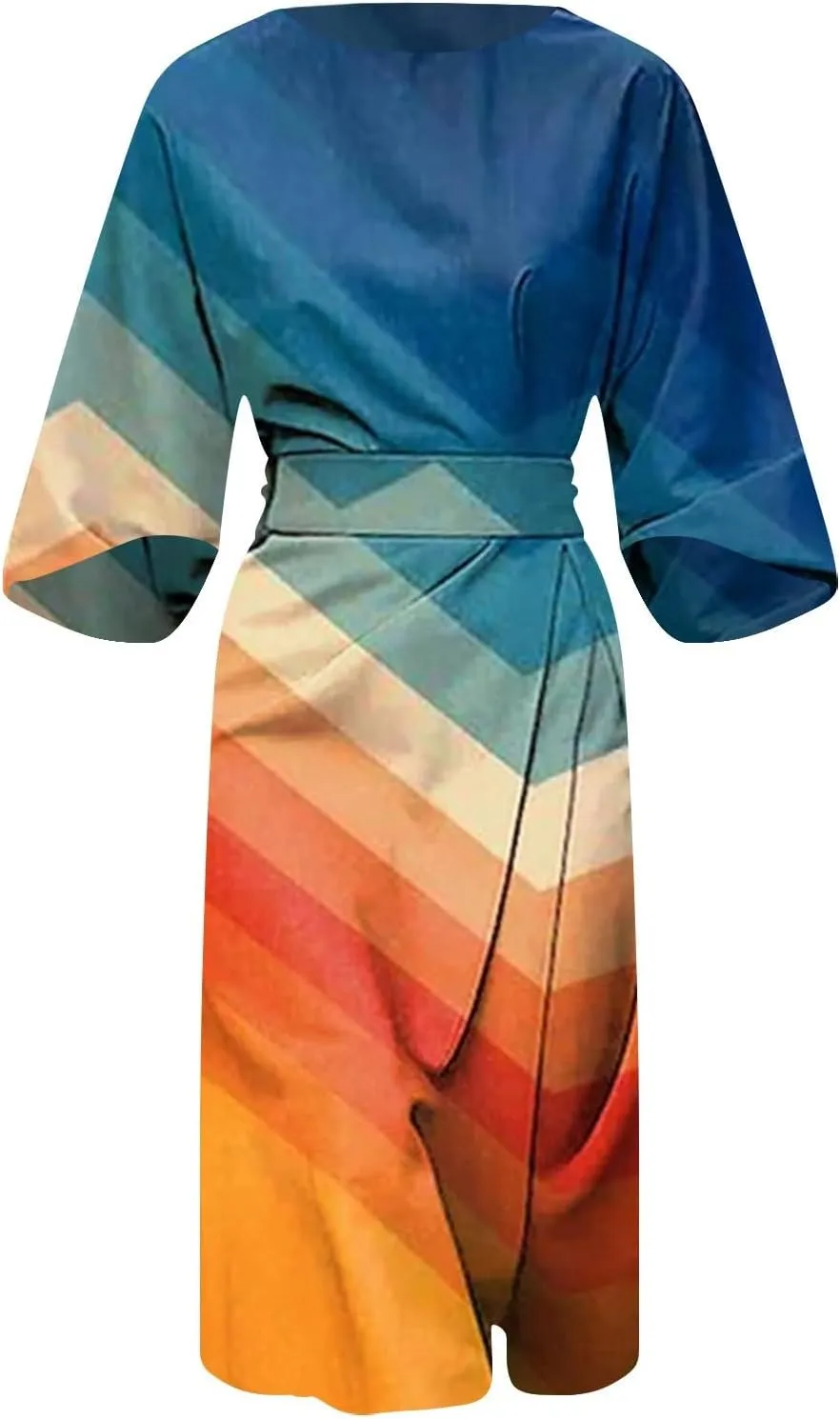 Women's Spring Summer Dress Elegant Floral Print Empire Waist Sundress Crew Neck Loose Half Sleeve Maxi Dresses