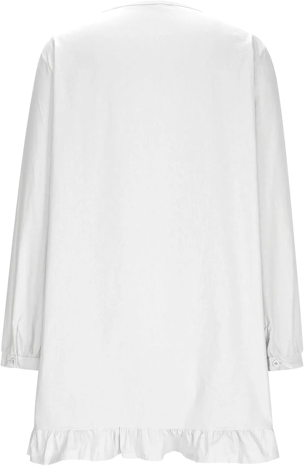 Womens Tunic Shirt Mini Dress Cotton Linen Long Sleeve Beach Dress Round Neck Ruffle Hem Summer Casual Dresses